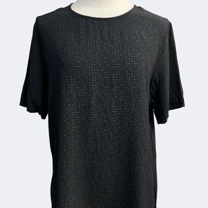 Eileen Fisher Shirt Womens 12P Black Short Sleeve Tencel Lyocell Viscose Petite